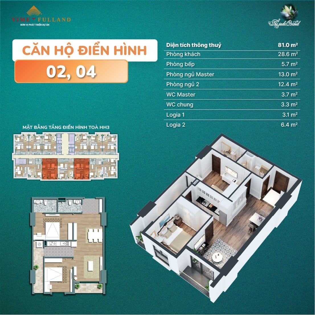 Mặt bằng chung cư Jade Square 2 phòng ngủ