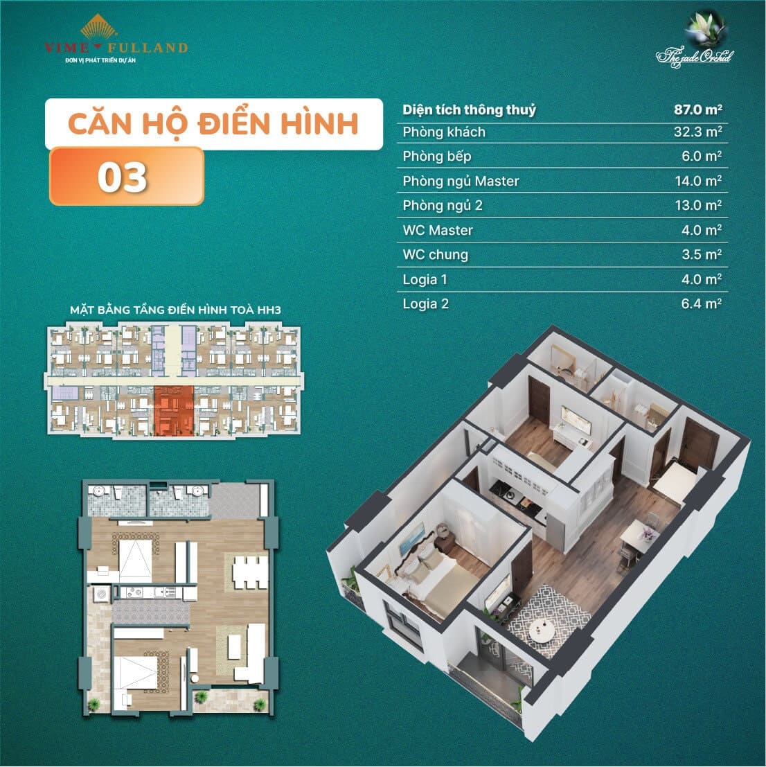 Thiết kế chung cư Jade Square 2 phòng ngủ