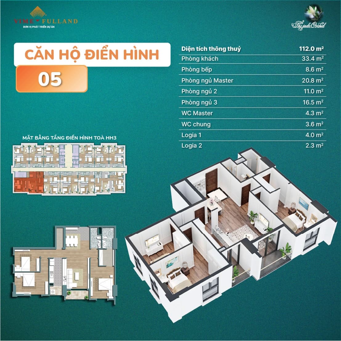 Thiết kế chung cư Jade Square 3 phòng ngủ